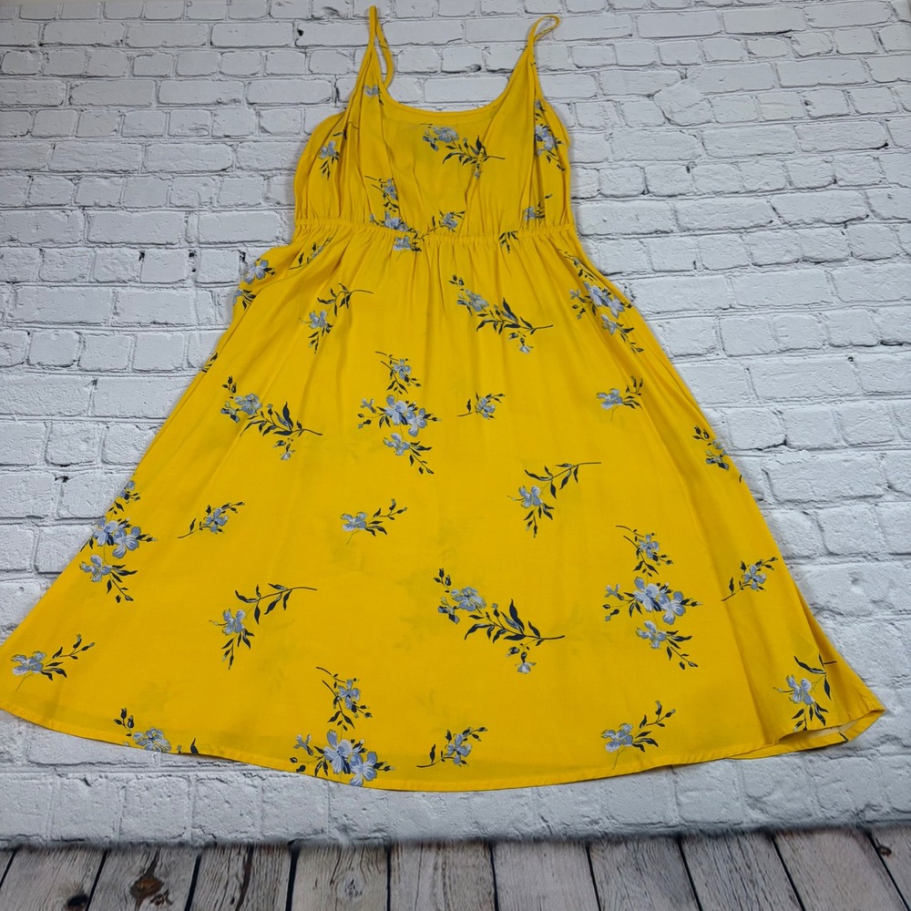 Gap Womens Yellow Blue Floral Cami Dress Elastic Waist Rayon XS